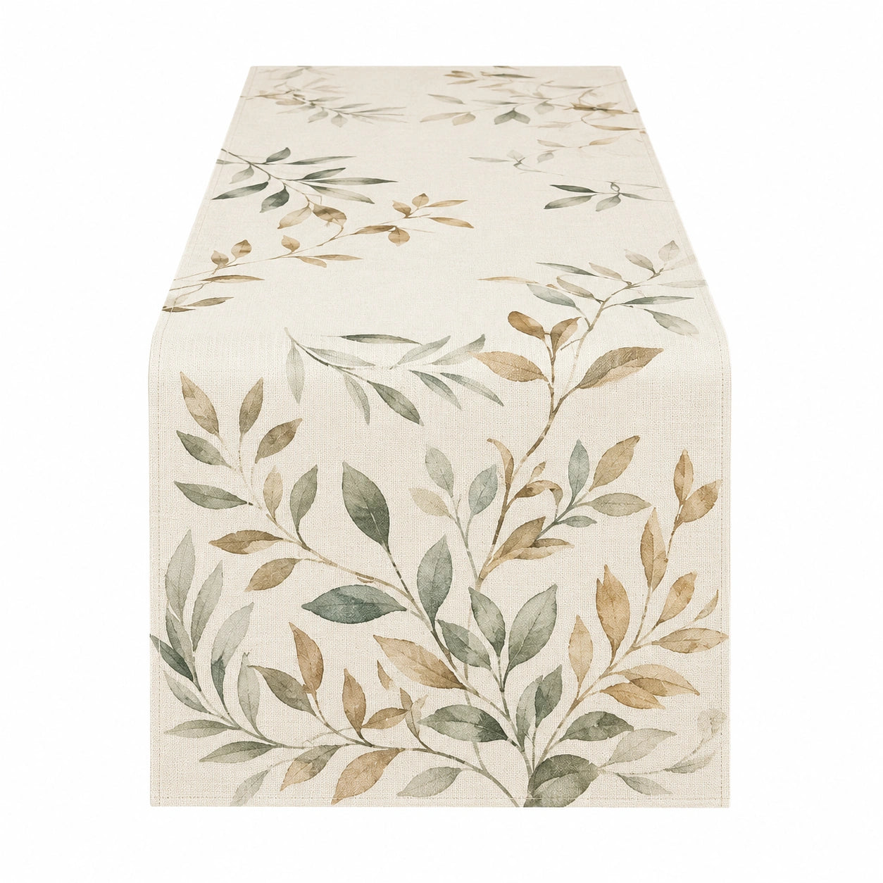 Runner da Tavolo con Motivo Foglie 140x40 cm Beige