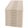 Runner da Tavolo Beige con Frange Decorativi e Motivo Geometrico