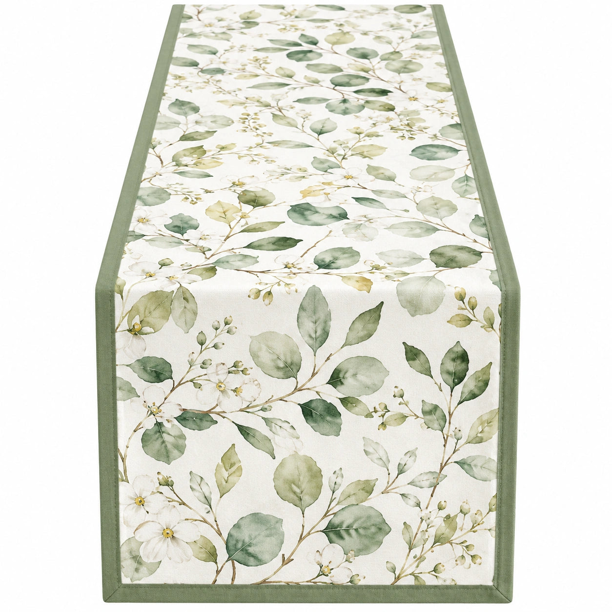 Runner da Tavola Floreale Verde e Bianco 180x35cm