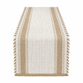 Runner da Tavolo In Tessuto Intrecciato a Righe Beige e Bianco