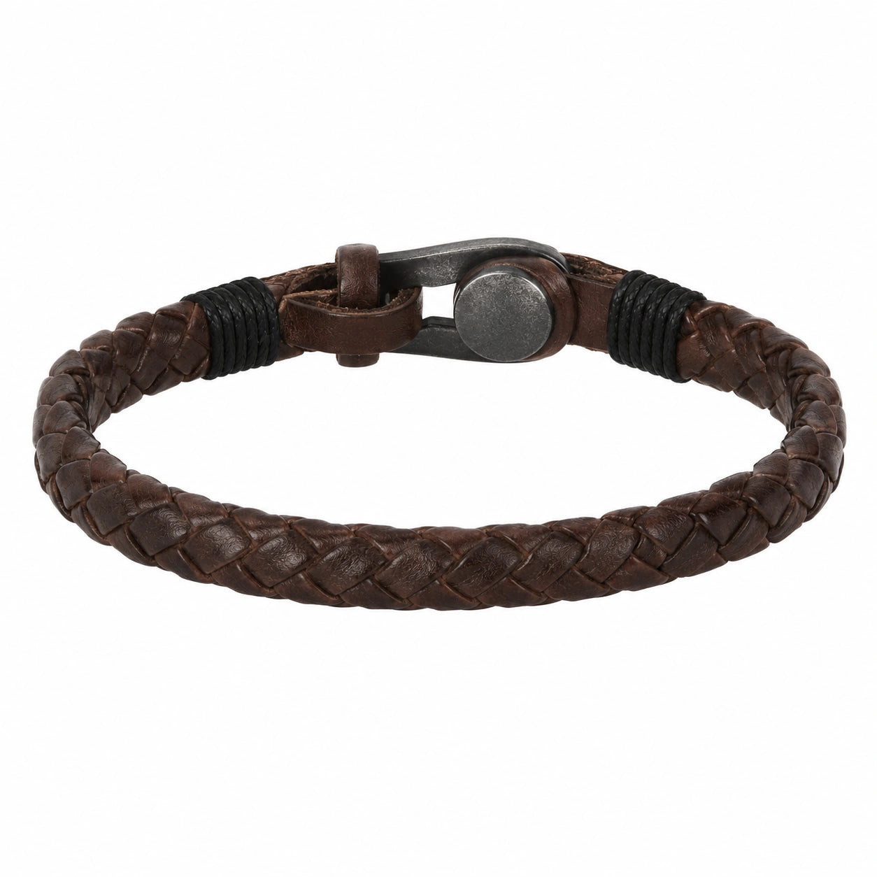 Bracciale Intrecciato con Chiusura a Gancio in Pelle Marrone