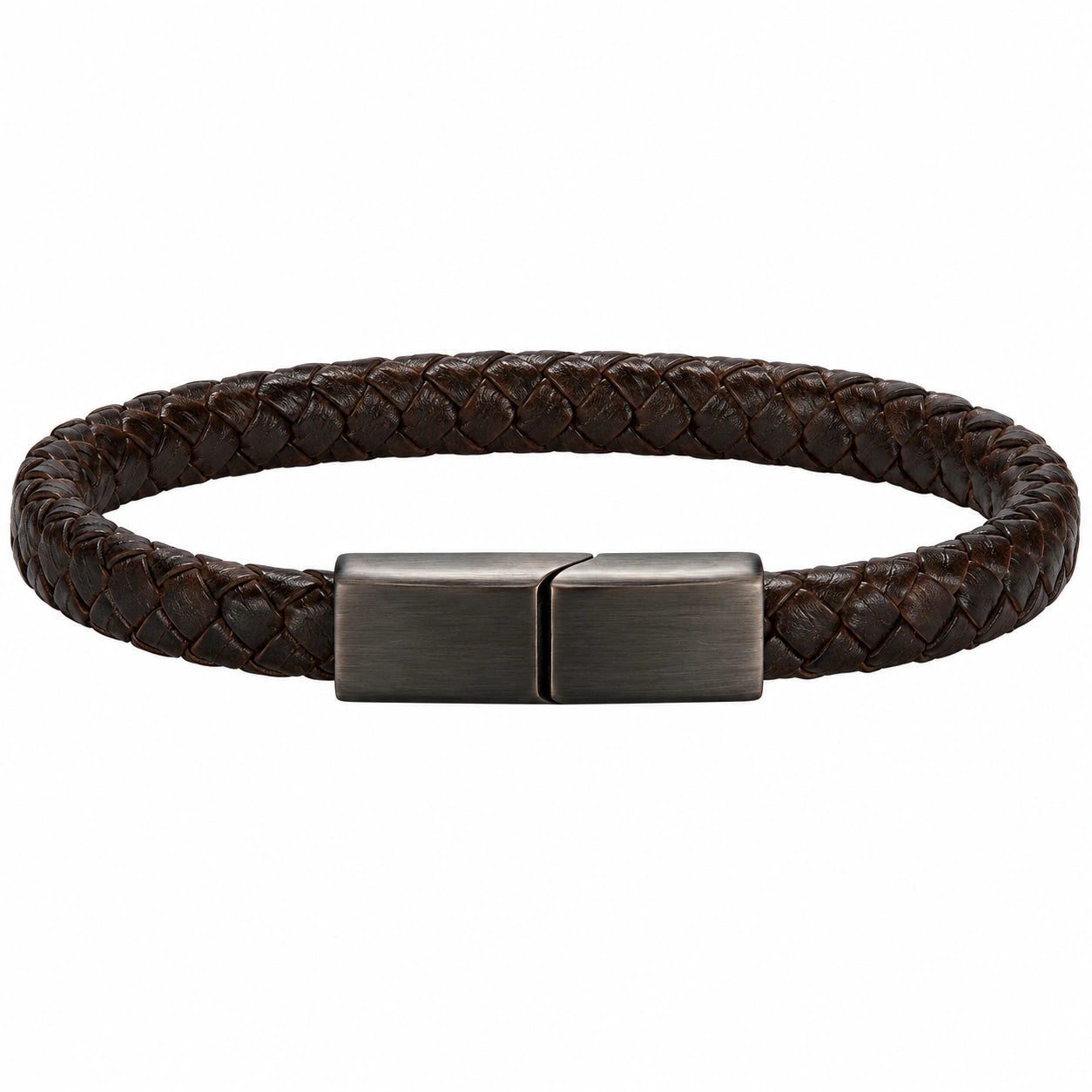 Bracciale in Pelle Intrecciata Marrone con Chiusura Magnetica