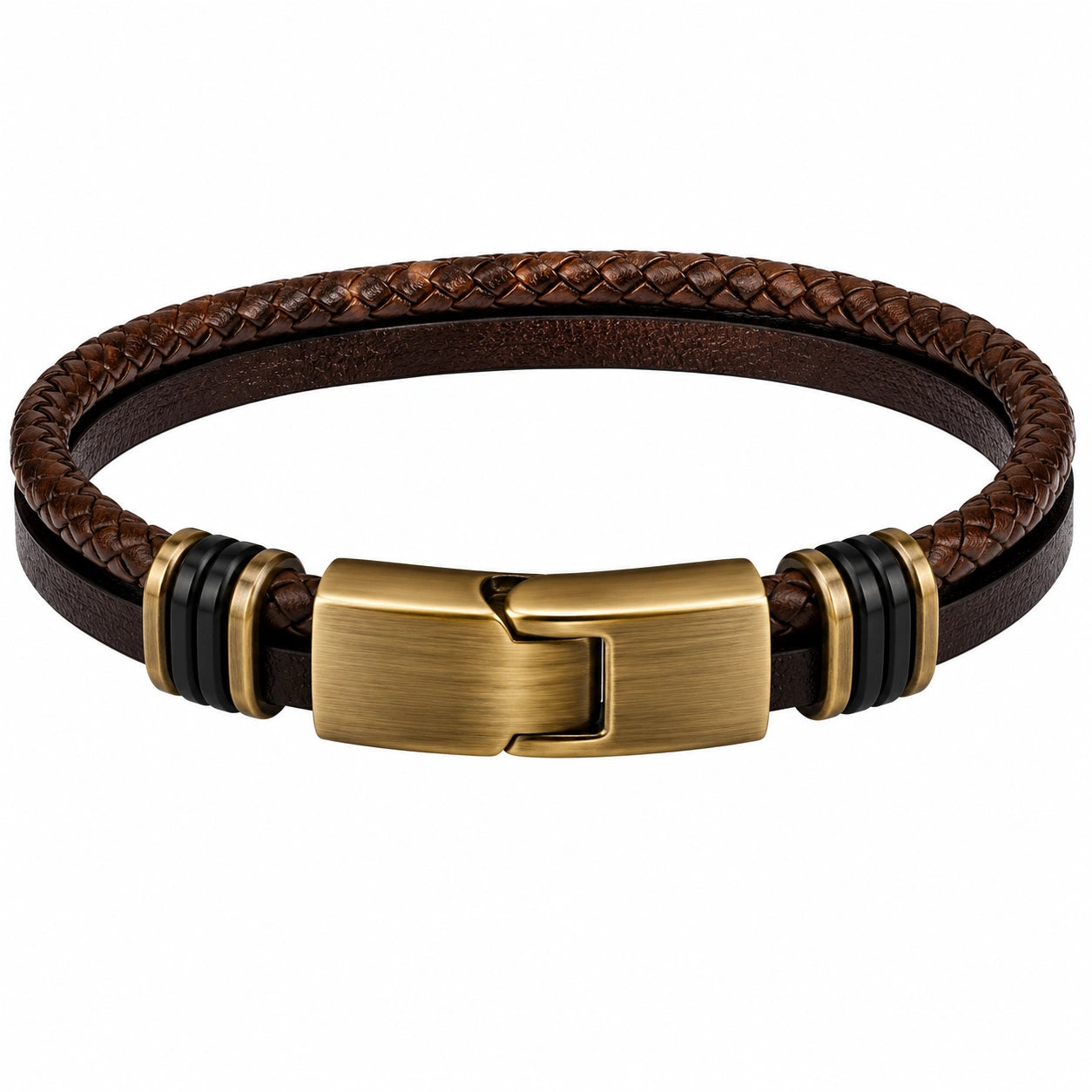 Bracciale Uomo in Pelle Intrecciata Marrone con Chiusura Magnetica