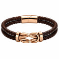 Bracciale intrecciato marrone con nodo infinito e chiusura magnetica oro rosa
