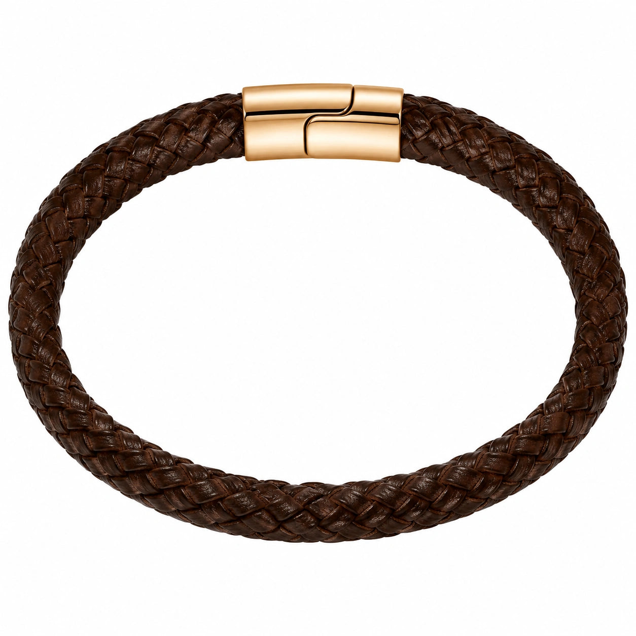 Bracciale Intrecciato Marrone con Chiusura Magnetica Dorata