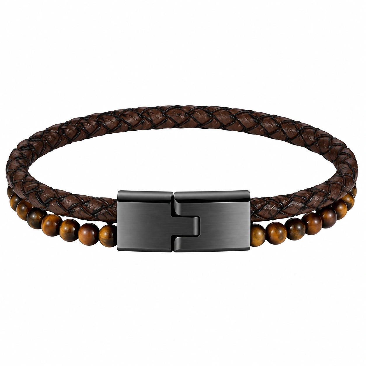 Bracciale Uomo Intrecciato Marrone con Pietre Naturali