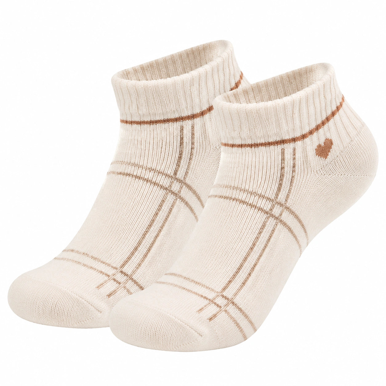 Calzini corti a quadri beige con cuore ricamato