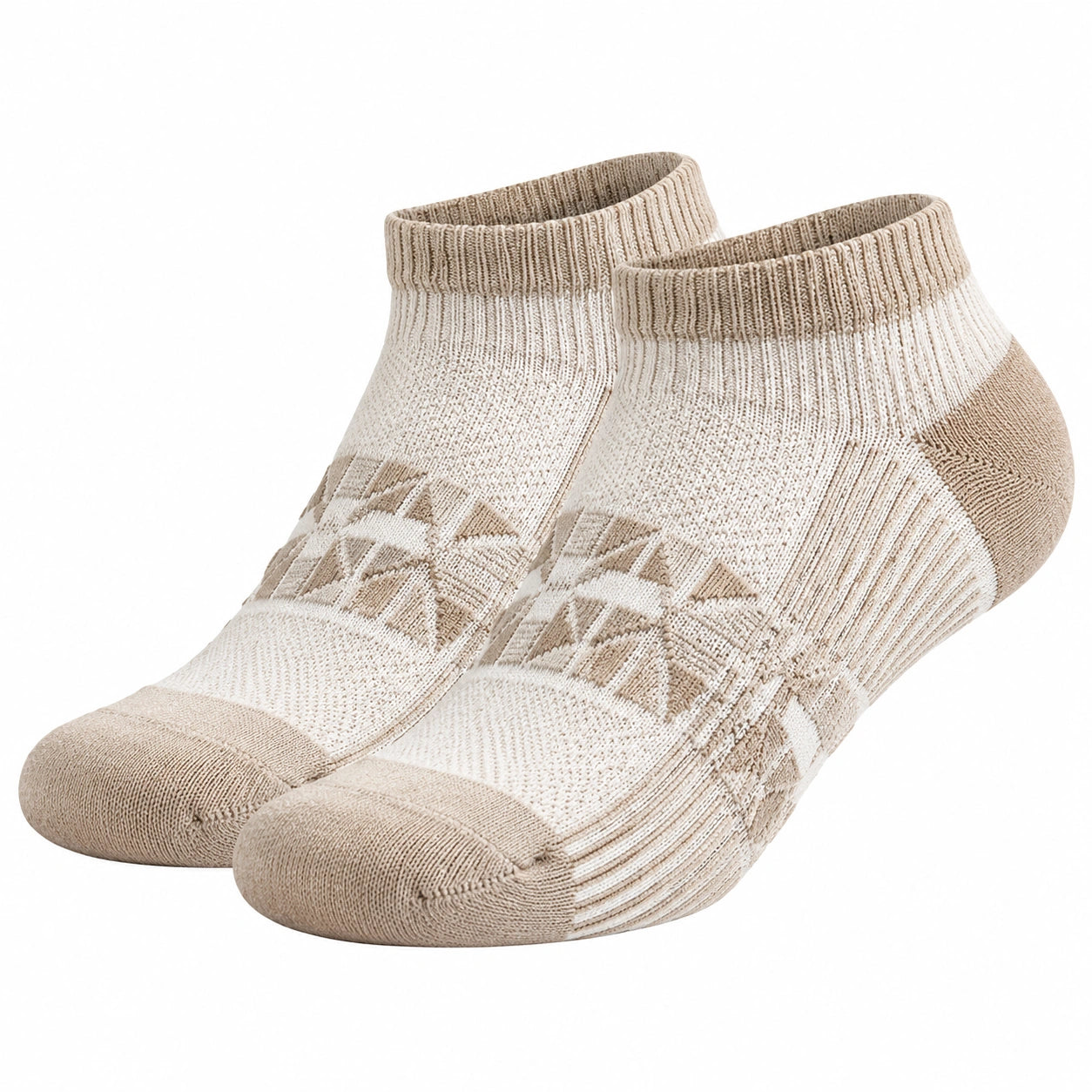 Calzini Corti Beige e Bianco con Motivo Geometrico