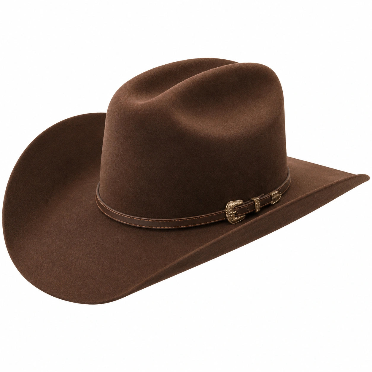 Cappello da Cowboy in Feltro Marrone con Fibbia Decorativa