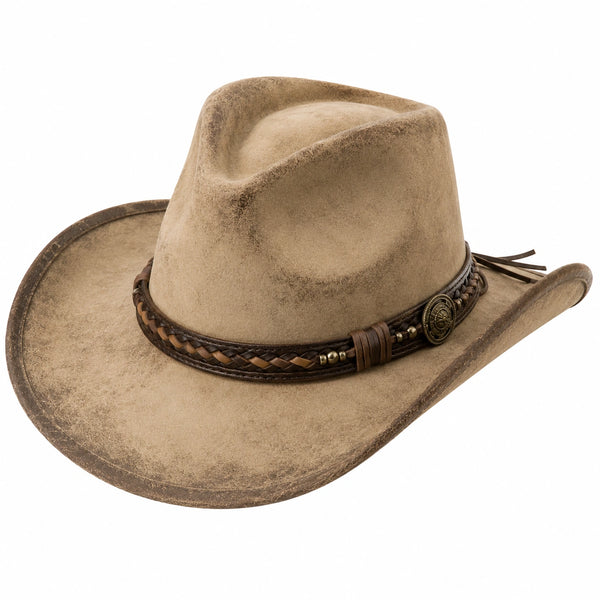 Cappello da cowboy beige con fascia intrecciata