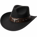 Cappello da cowboy nero con decorazione teschio e tesa larga