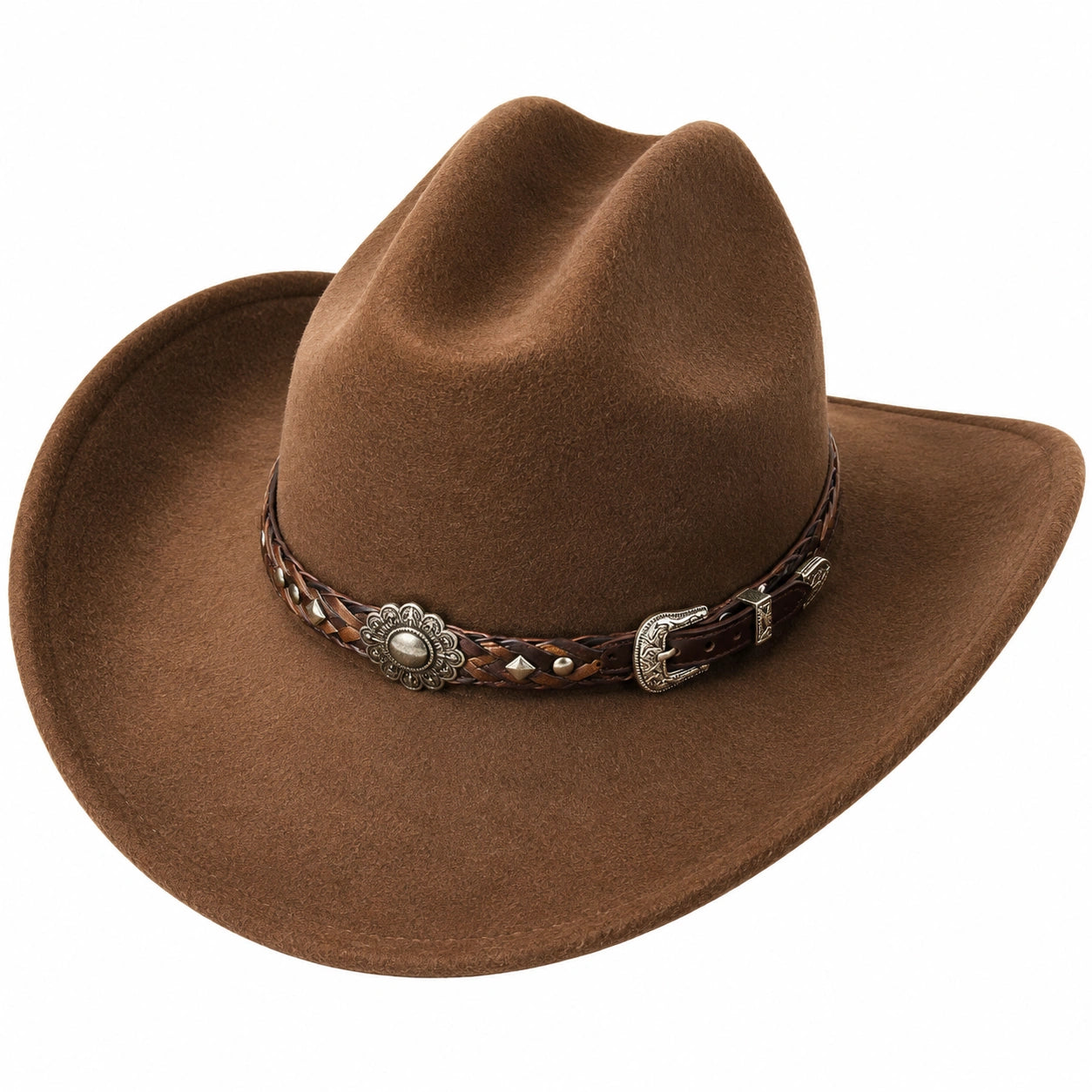 Cappello Cowboy di Feltro Marrone con Finiture Decorative