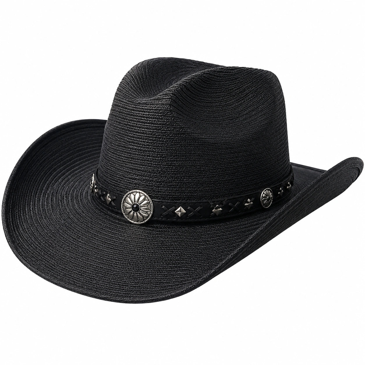 Cappello Cowboy Nero con Dettagli Decorativi