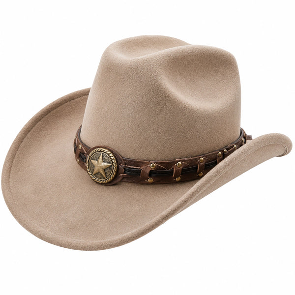 Cappello Cowboy Western con Stella Decorativa Beige
