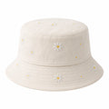 Cappello a Secchiello Ricamato con Margherite Beige