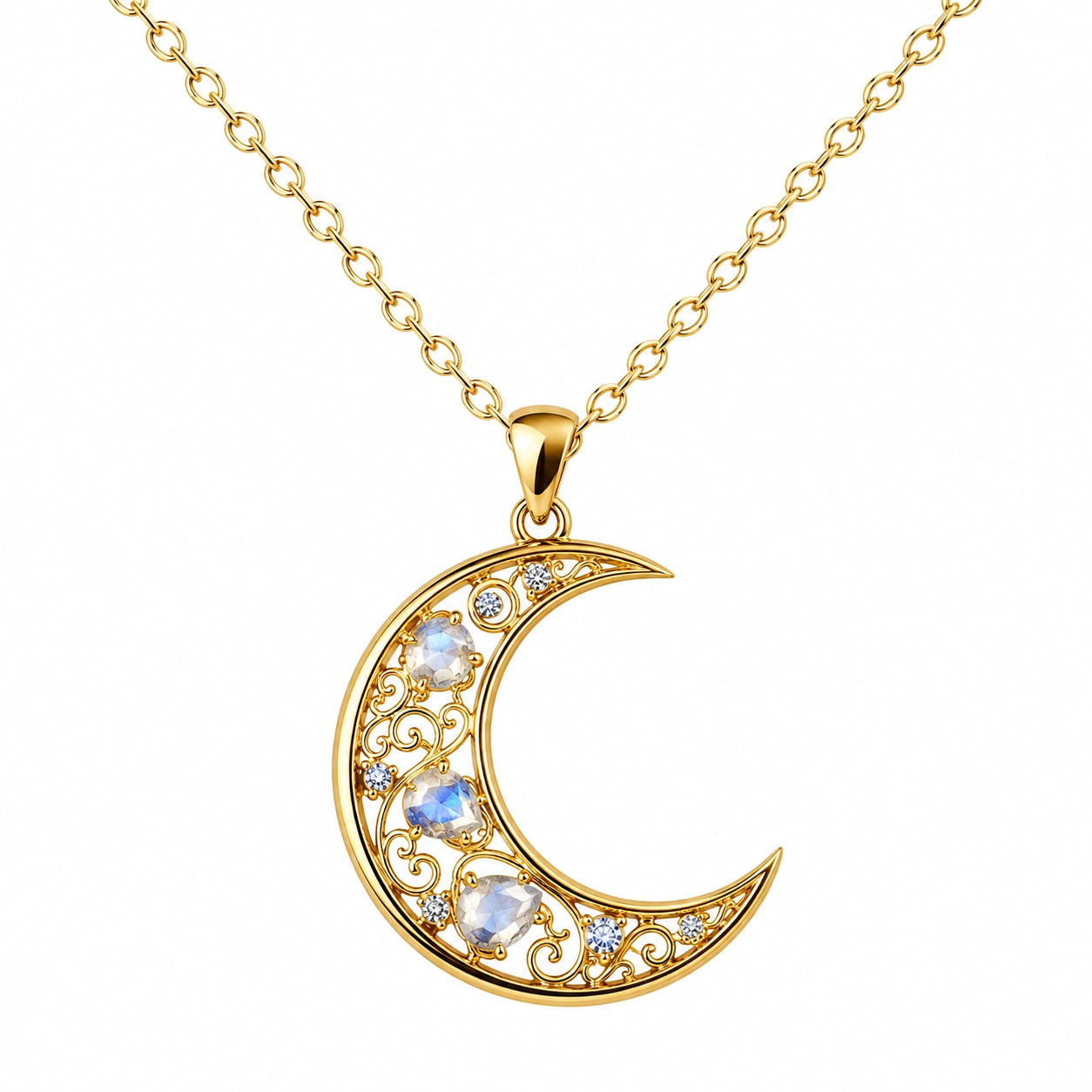 Collana pendente luna in filigrana con pietre brillanti