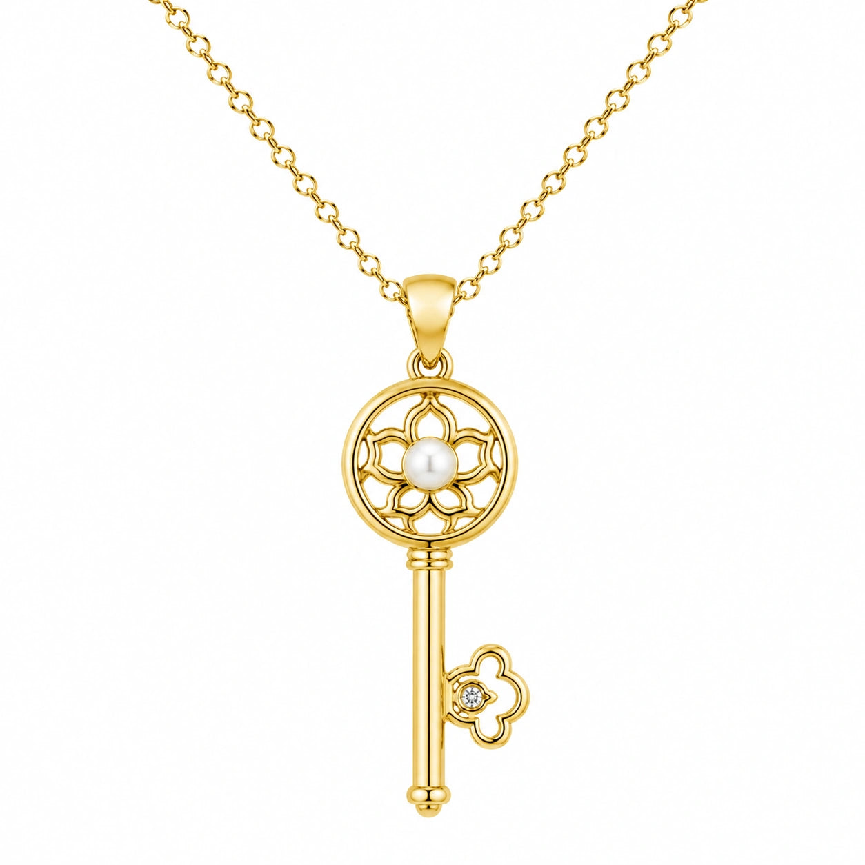 Collana con Pendente Chiave in Oro e Perla