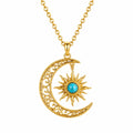 Collana Bohemien con Ciondolo Luna e Sole Oro e Turchese