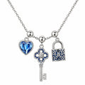 Collana con Ciondoli a Cuore, Chiave e Lucchetto in Blu e Argento